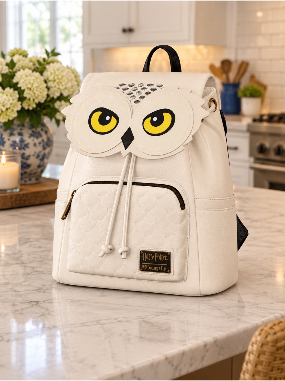 Loungefly White Hedwig Owl Mini Backpack with Yellow Eye Accents